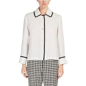 NWT ’S Max Mara Marilu Ecru Linen Shirt Black Contrast Trim Size 8